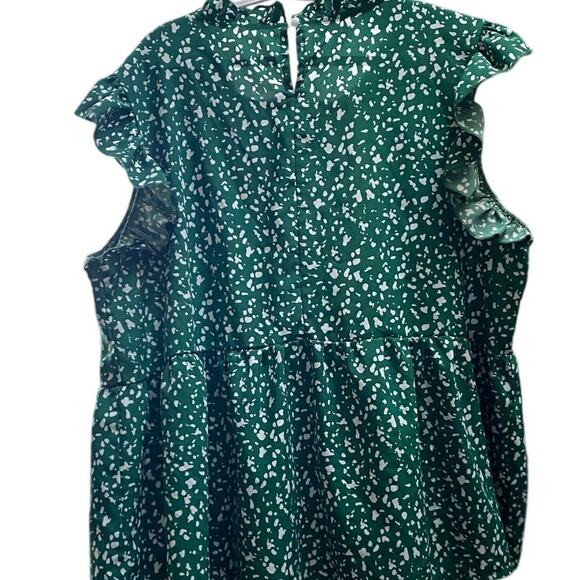 Shein Women Size 2XL Green Ruffle Sleeve Peplum Top Floral Print - Picture 4 of 7